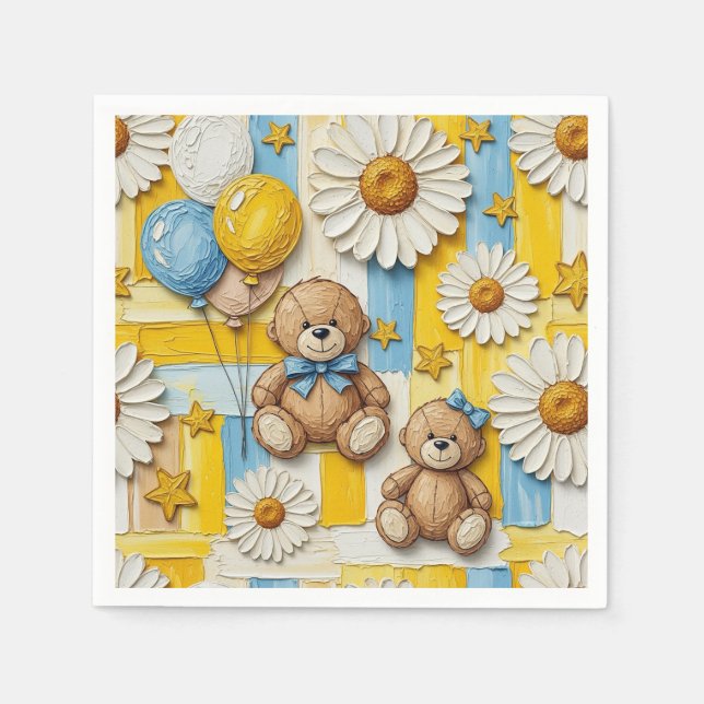 Teddy Bear Daisy Garden Pattern (11) Napkins (Front)