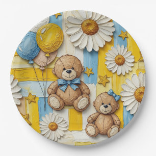 Teddy Bear Daisy Garden Pattern (11) Paper Plates