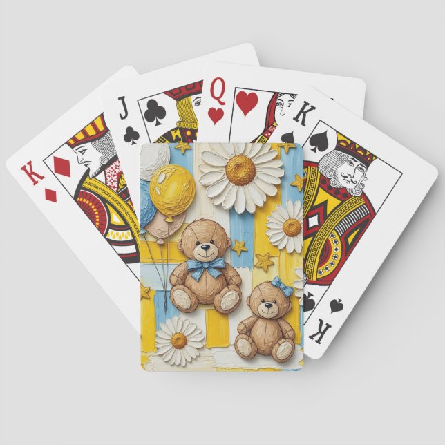 Teddy Bear Daisy Garden Pattern (11) Poker Cards (Back)
