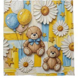 Teddy Bear Daisy Garden Pattern (11) Shower Curtain