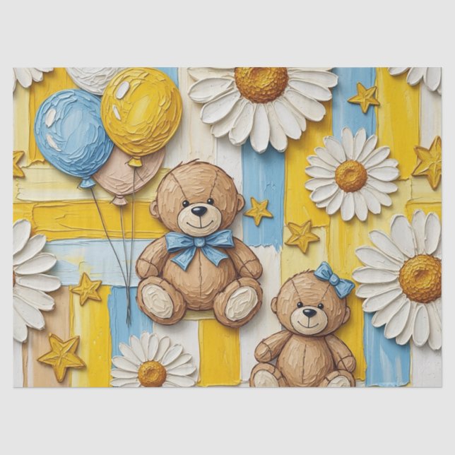 Teddy Bear Daisy Garden Pattern (11) Tissue Paper (Front)