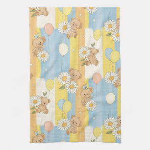 Teddy Bear Daisy Garden Pattern (12) Kitchen Towel