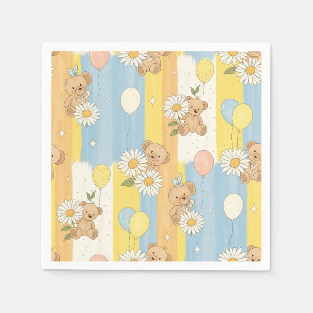 Teddy Bear Daisy Garden Pattern (12) Napkins (Front)