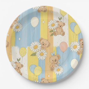 Teddy Bear Daisy Garden Pattern (12) Paper Plates