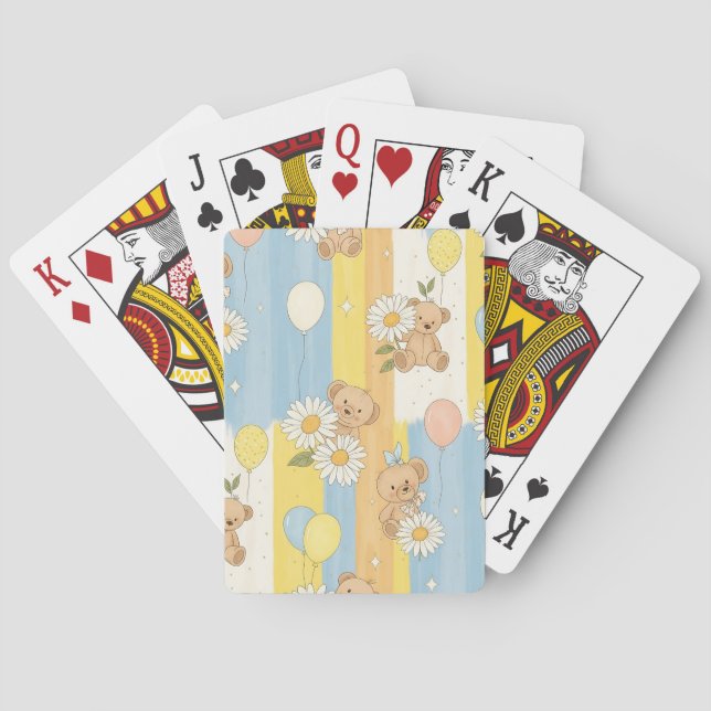 Teddy Bear Daisy Garden Pattern (12) Poker Cards (Back)