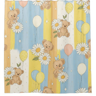 Teddy Bear Daisy Garden Pattern (12) Shower Curtain