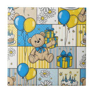 Teddy Bear Daisy Garden Pattern (13) Ceramic Tile