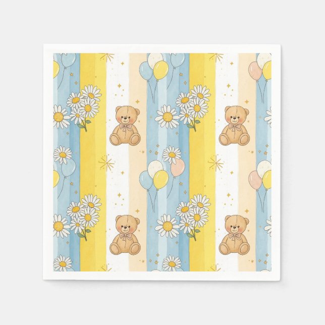 Teddy Bear Daisy Garden Pattern (13) Napkins (Front)