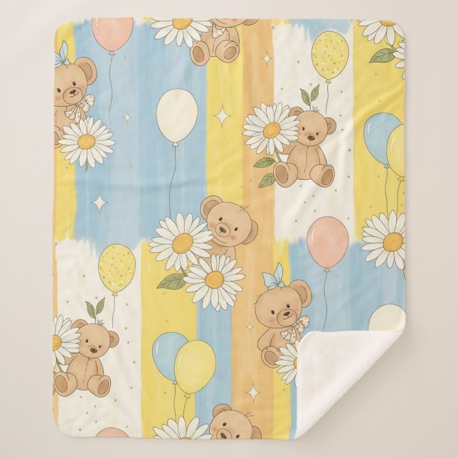 Teddy Bear Daisy Garden Pattern (13) Sherpa Blanket (Front)
