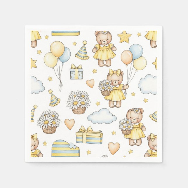 Teddy Bear Daisy Garden Pattern (14) Napkins (Front)