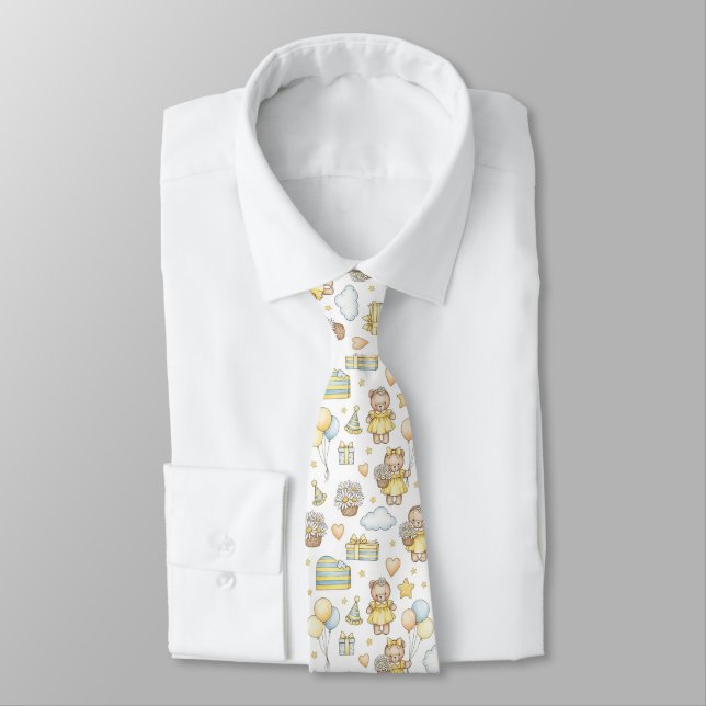 Teddy Bear Daisy Garden Pattern (14) Neck Tie (Tied)