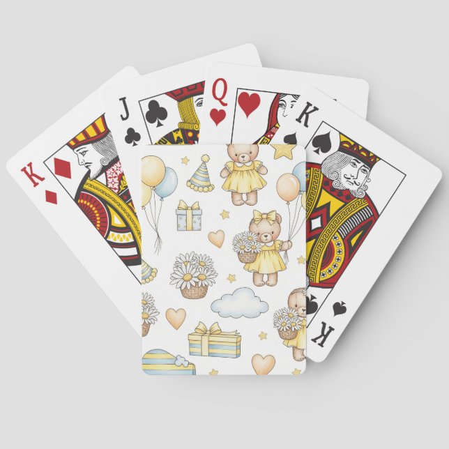 Teddy Bear Daisy Garden Pattern (14) Poker Cards (Back)
