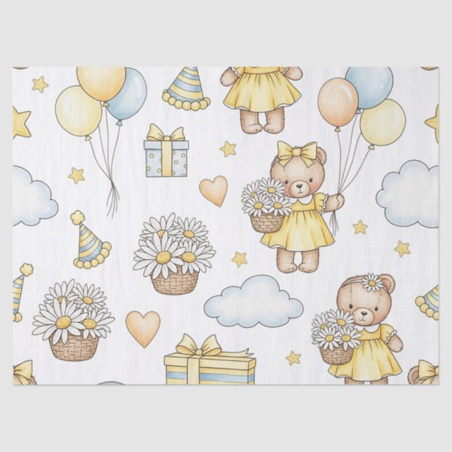 Teddy Bear Daisy Garden Pattern (14) Tissue Paper (Front)