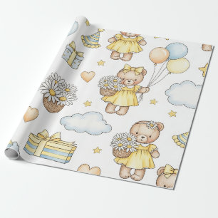 Teddy Bear Daisy Garden Pattern (14) Wrapping Paper