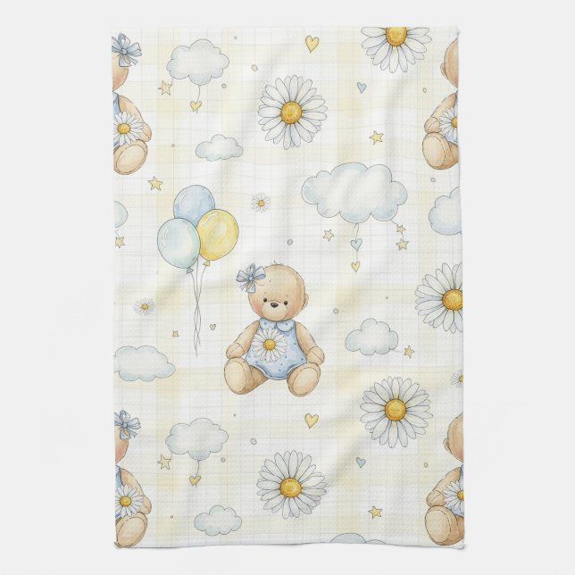 Teddy Bear Daisy Garden Pattern (15) Kitchen Towel (Vertical)