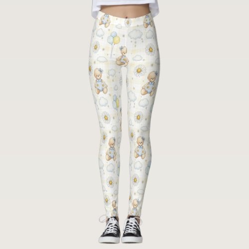 Teddy Bear Daisy Garden Pattern (15) Leggings