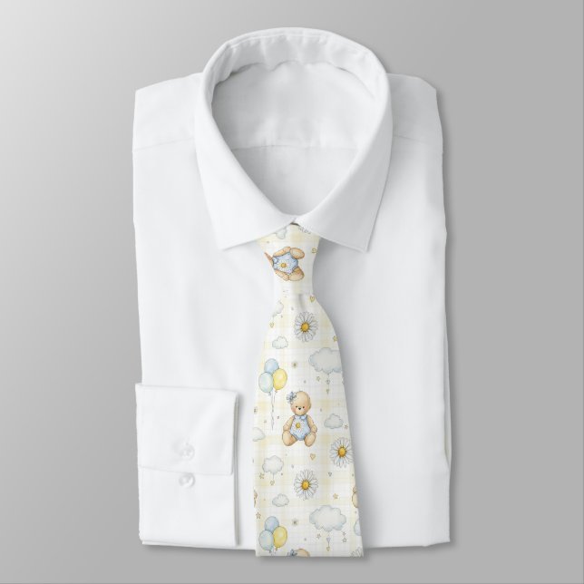Teddy Bear Daisy Garden Pattern (15) Neck Tie (Tied)