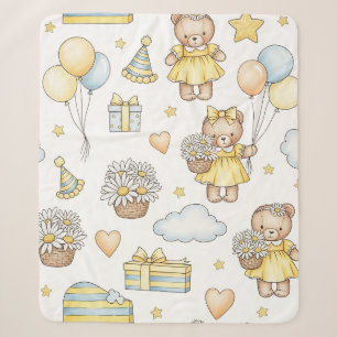 Teddy Bear Daisy Garden Pattern (15) Sherpa Blanket