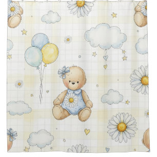 Teddy Bear Daisy Garden Pattern (15) Shower Curtain