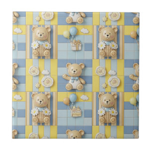 Teddy Bear Daisy Garden Pattern (16) Ceramic Tile