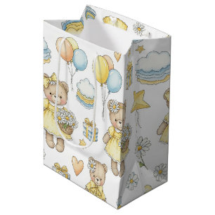 Teddy Bear Daisy Garden Pattern (16) Medium Gift Bag