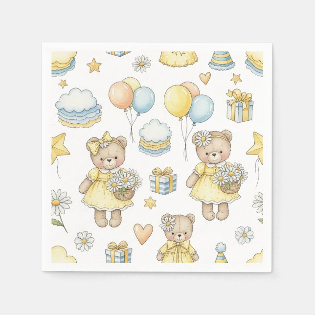 Teddy Bear Daisy Garden Pattern (16) Napkins (Front)