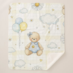 Teddy Bear Daisy Garden Pattern (16) Sherpa Blanket