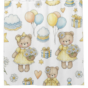 Teddy Bear Daisy Garden Pattern (16) Shower Curtain