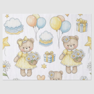 Teddy Bear Daisy Garden Pattern (16) Tissue Paper