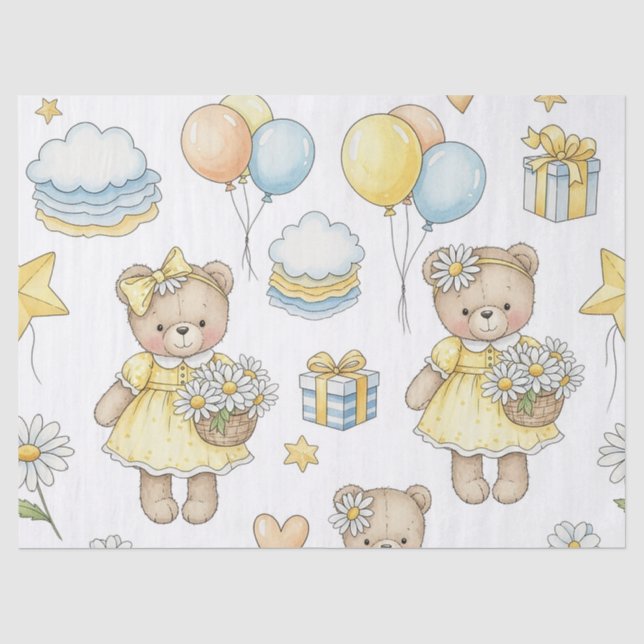 Teddy Bear Daisy Garden Pattern (16) Tissue Paper (Front)