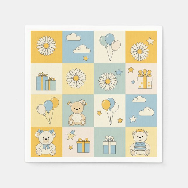 Teddy Bear Daisy Garden Pattern (17) Napkins (Front)