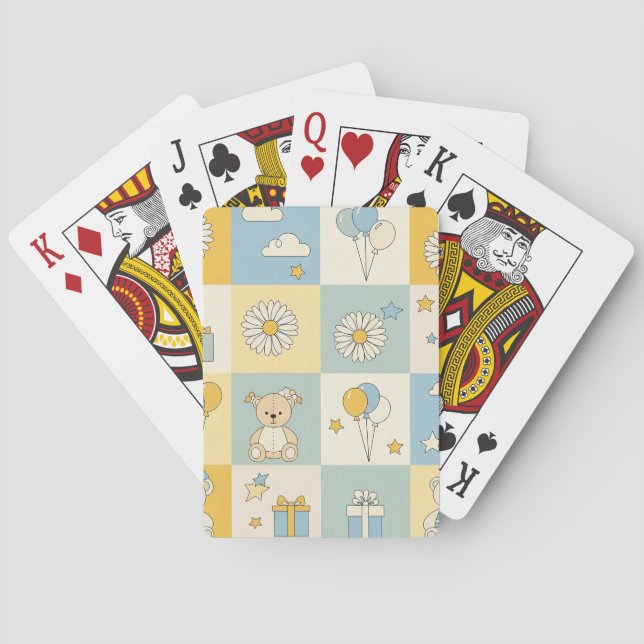 Teddy Bear Daisy Garden Pattern (17) Poker Cards (Back)
