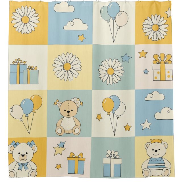 Teddy Bear Daisy Garden Pattern (17) Shower Curtain (Front)