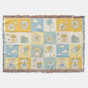 Teddy Bear Daisy Garden Pattern (17) Throw Blanket