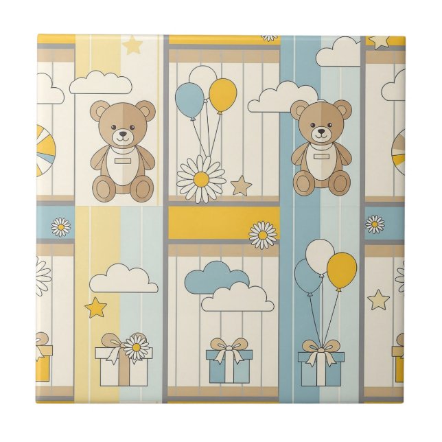 Teddy Bear Daisy Garden Pattern (18) Ceramic Tile (Front)