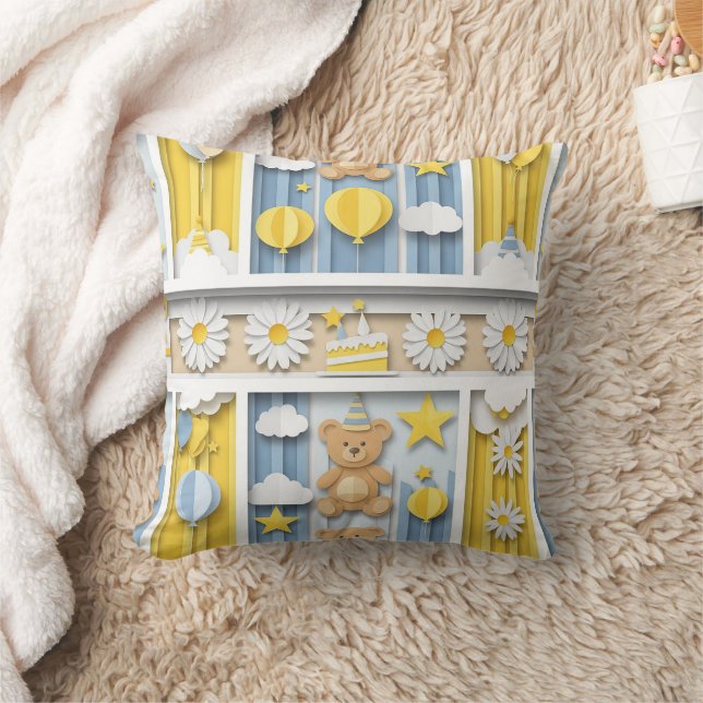 Teddy Bear Daisy Garden Pattern (18) Throw Pillow (Blanket)