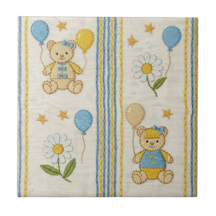 Teddy Bear Daisy Garden Pattern (1) Ceramic Tile
