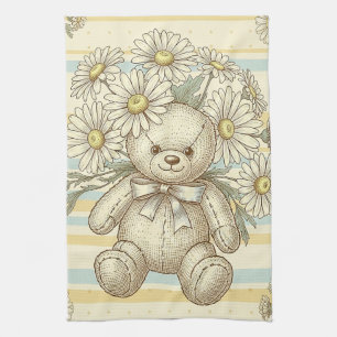 Teddy Bear Daisy Garden Pattern (1) Kitchen Towel
