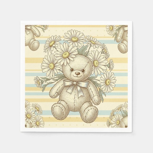 Teddy Bear Daisy Garden Pattern (1) Napkins (Front)