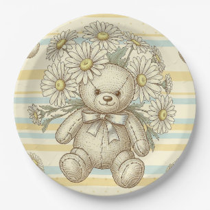 Teddy Bear Daisy Garden Pattern (1) Paper Plates