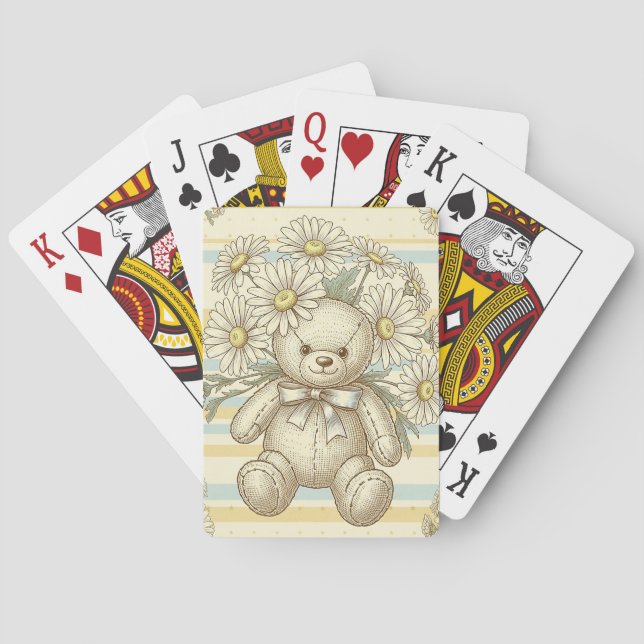 Teddy Bear Daisy Garden Pattern (1) Poker Cards (Back)