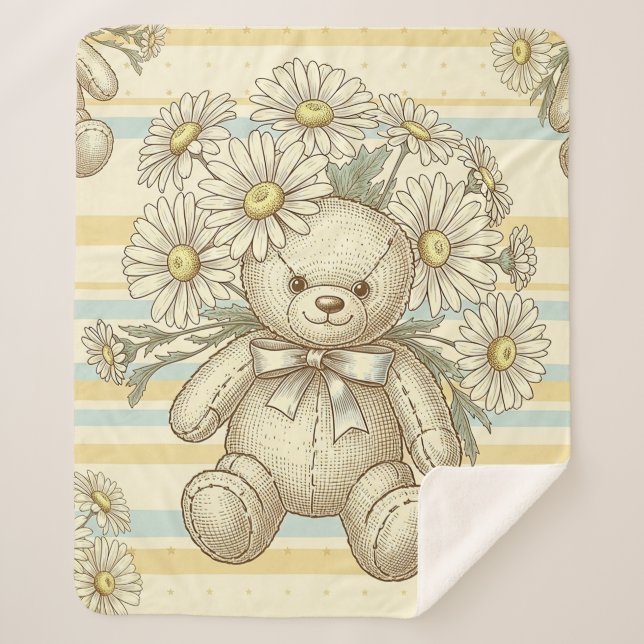 Teddy Bear Daisy Garden Pattern (1) Sherpa Blanket (Front)