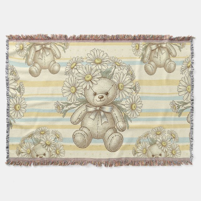 Teddy Bear Daisy Garden Pattern (1) Throw Blanket (Front)