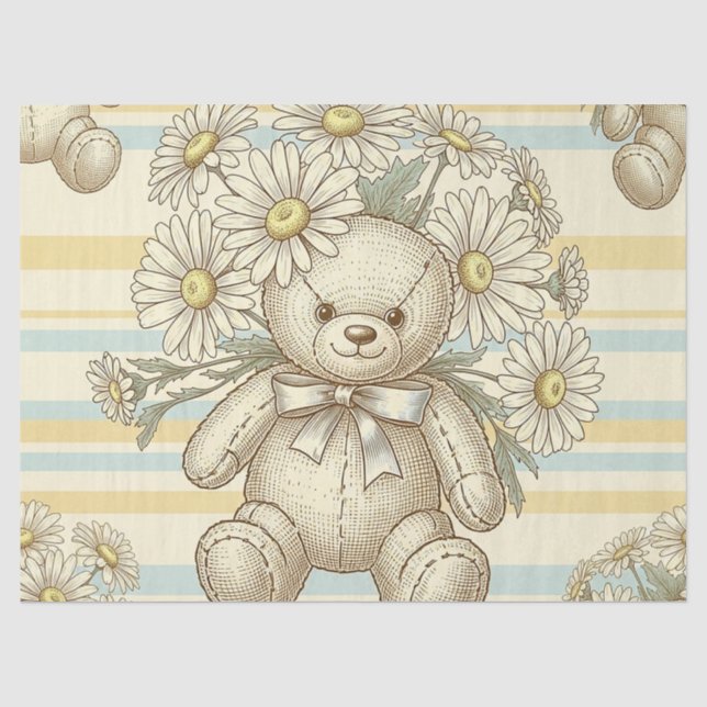 Teddy Bear Daisy Garden Pattern (1) Tissue Paper (Front)