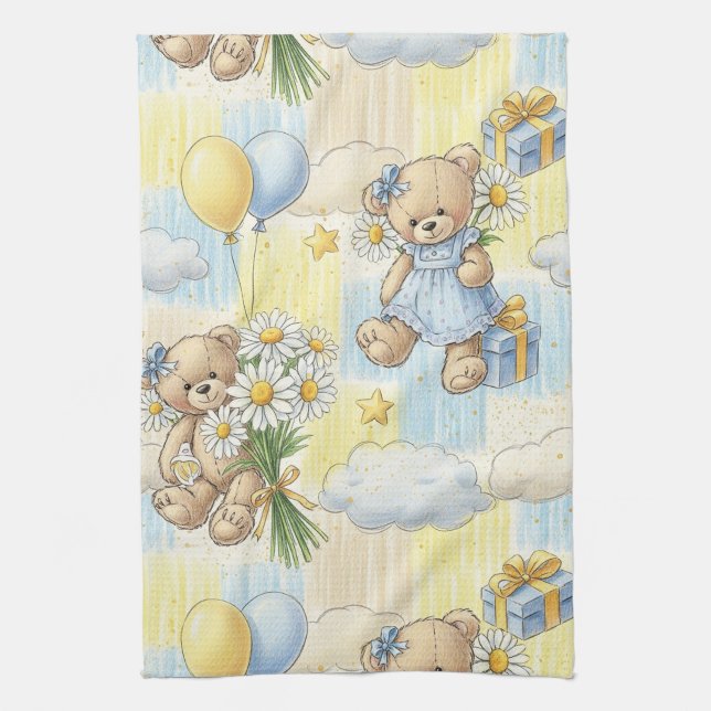 Teddy Bear Daisy Garden Pattern (2) Kitchen Towel (Vertical)
