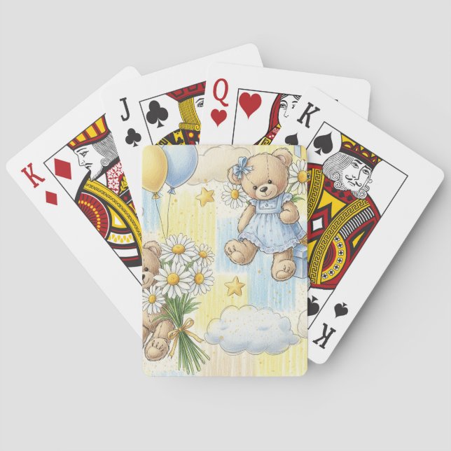Teddy Bear Daisy Garden Pattern (2) Poker Cards (Back)