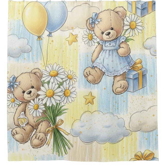 Teddy Bear Daisy Garden Pattern (2) Shower Curtain (Front)