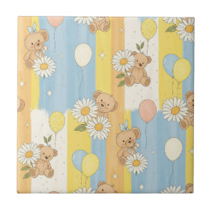 Teddy Bear Daisy Garden Pattern (3) Ceramic Tile