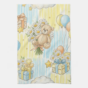 Teddy Bear Daisy Garden Pattern (3) Kitchen Towel