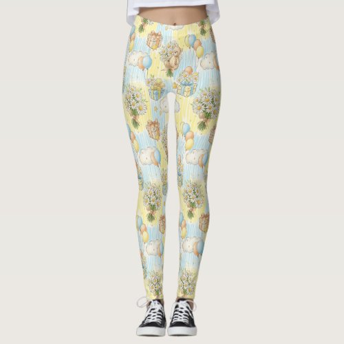 Teddy Bear Daisy Garden Pattern (3) Leggings